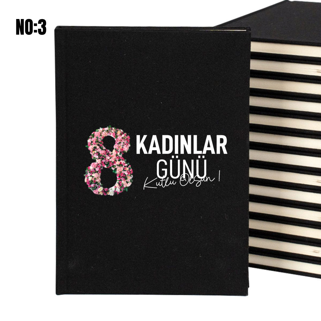 Siyah Kanvas Defter 14x20 cm - Kadınlar Günü Temalı - Logo Baskılı Toptan Hediye - istecanta.com