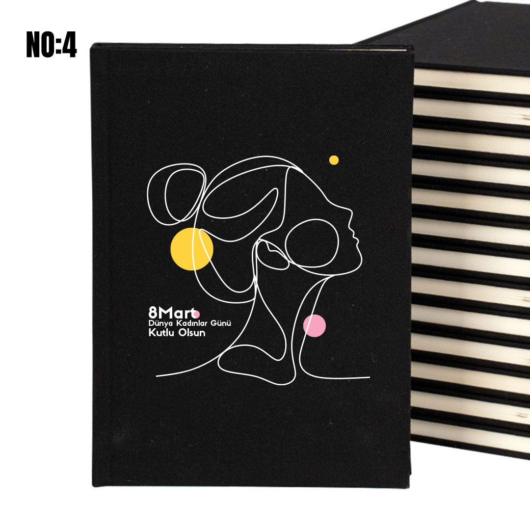 Siyah Kanvas Defter 14x20 cm - Kadınlar Günü Temalı - Logo Baskılı Toptan Hediye - istecanta.com