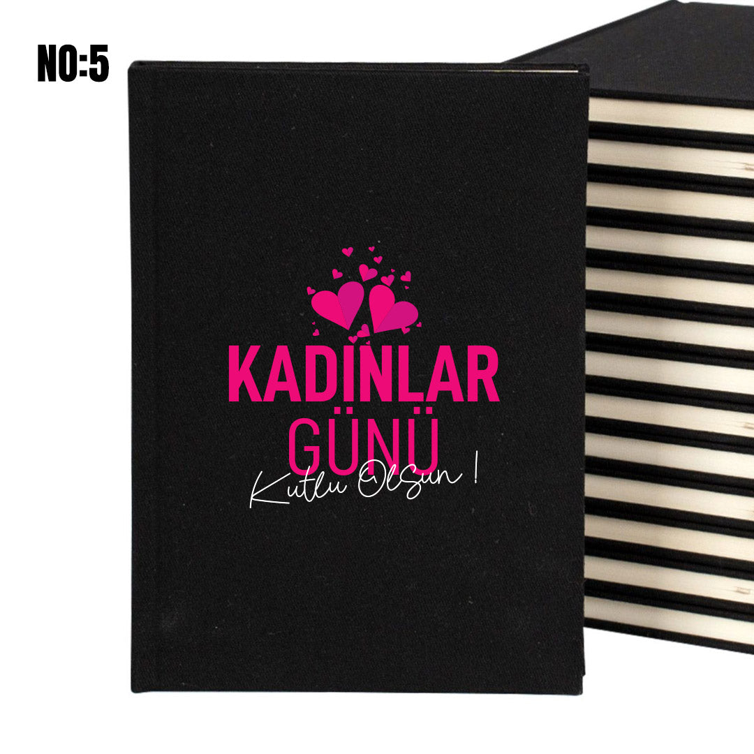 Siyah Kanvas Defter 14x20 cm - Kadınlar Günü Temalı - Logo Baskılı Toptan Hediye - istecanta.com