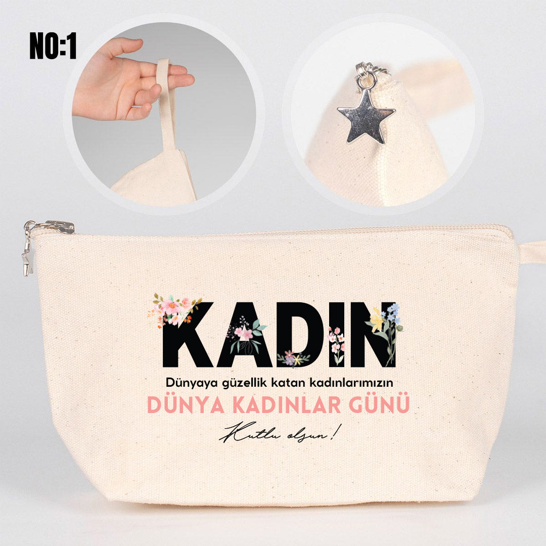 Kadınlar Günü Hediyesi - Logo Baskılı Kanvas Clutch - Körüklü 30x18x7 cm - istecanta.com