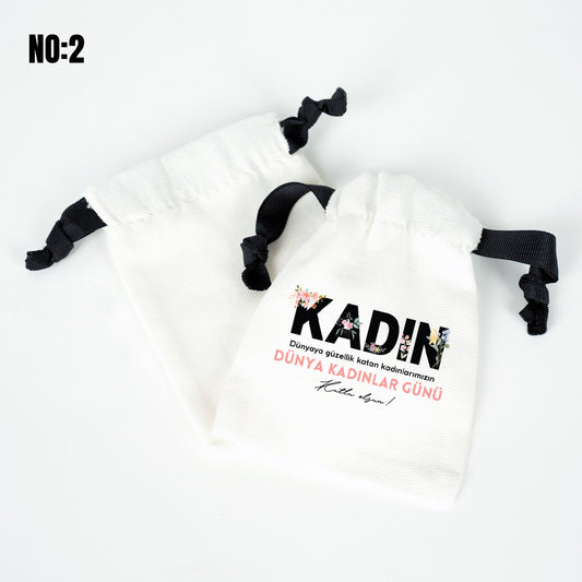 Kurumsal Logo Baskılı Kadınlar Günü Bez Kese - Siyah İpli 10x13 cm - istecanta.com