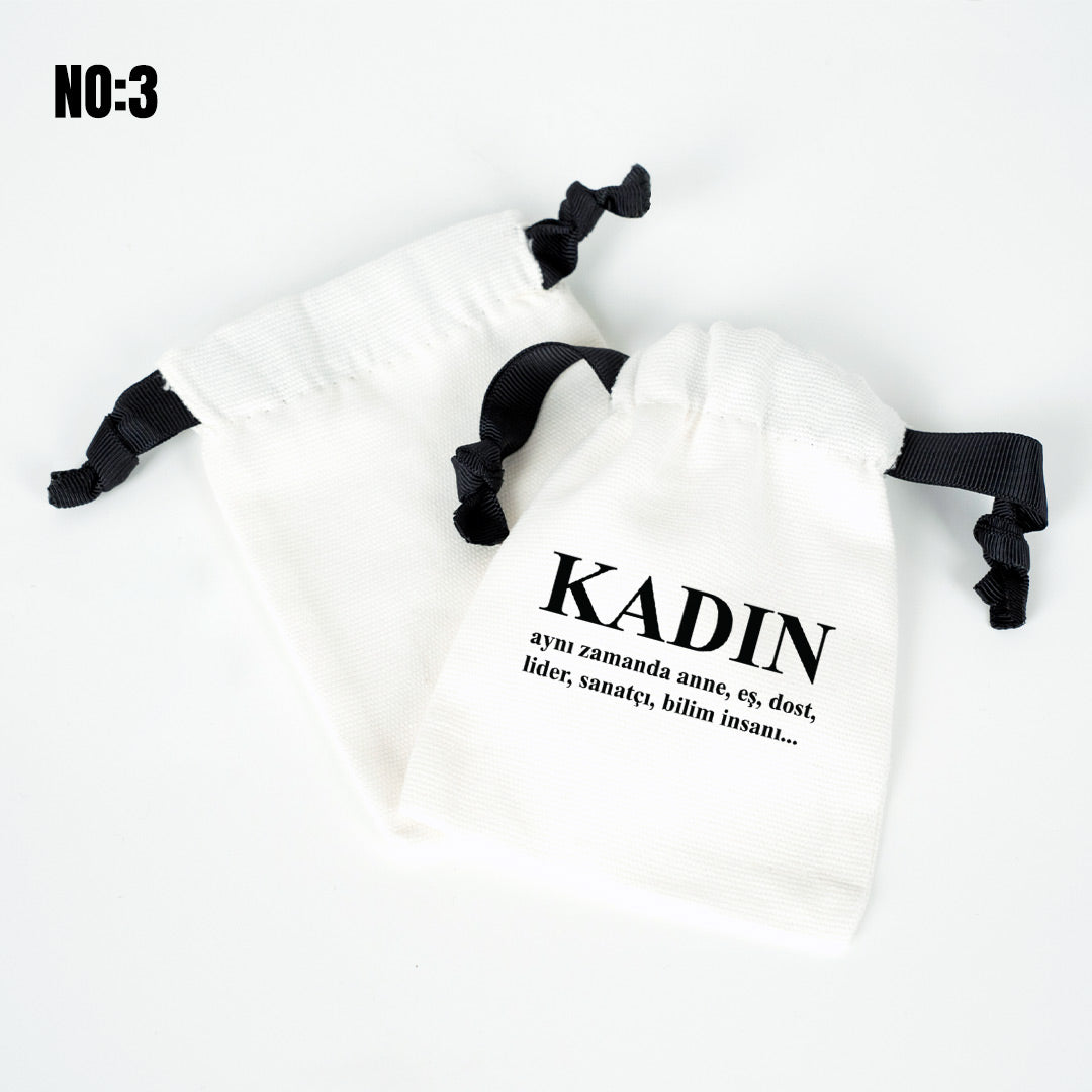 Kurumsal Logo Baskılı Kadınlar Günü Bez Kese - Siyah İpli 10x13 cm - istecanta.com