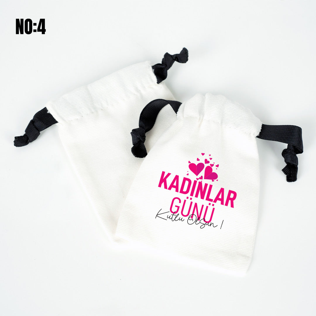Kurumsal Logo Baskılı Kadınlar Günü Bez Kese - Siyah İpli 10x13 cm - istecanta.com