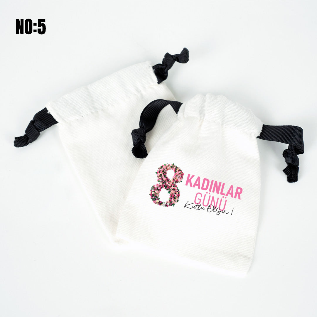 Kurumsal Logo Baskılı Kadınlar Günü Bez Kese - Siyah İpli 10x13 cm - istecanta.com