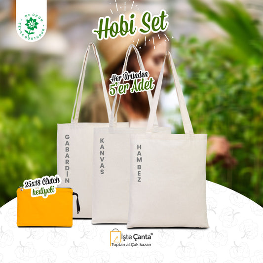Hobi Set (Clutch Sarı Kanvas Çanta Hediyeli) - Her Üründen 5 Adet - istecanta.com