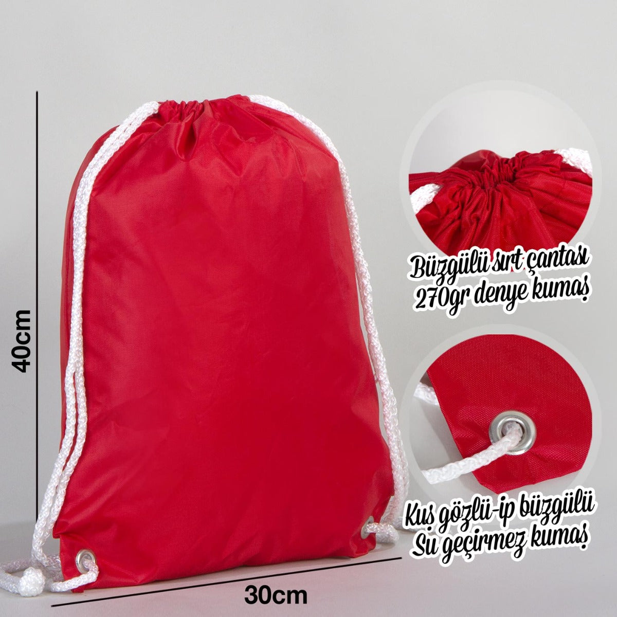 İmperteks 30x40 Kuş Gözlü Büzgülü Sırt Çantası - Kırmızı - istecanta.com