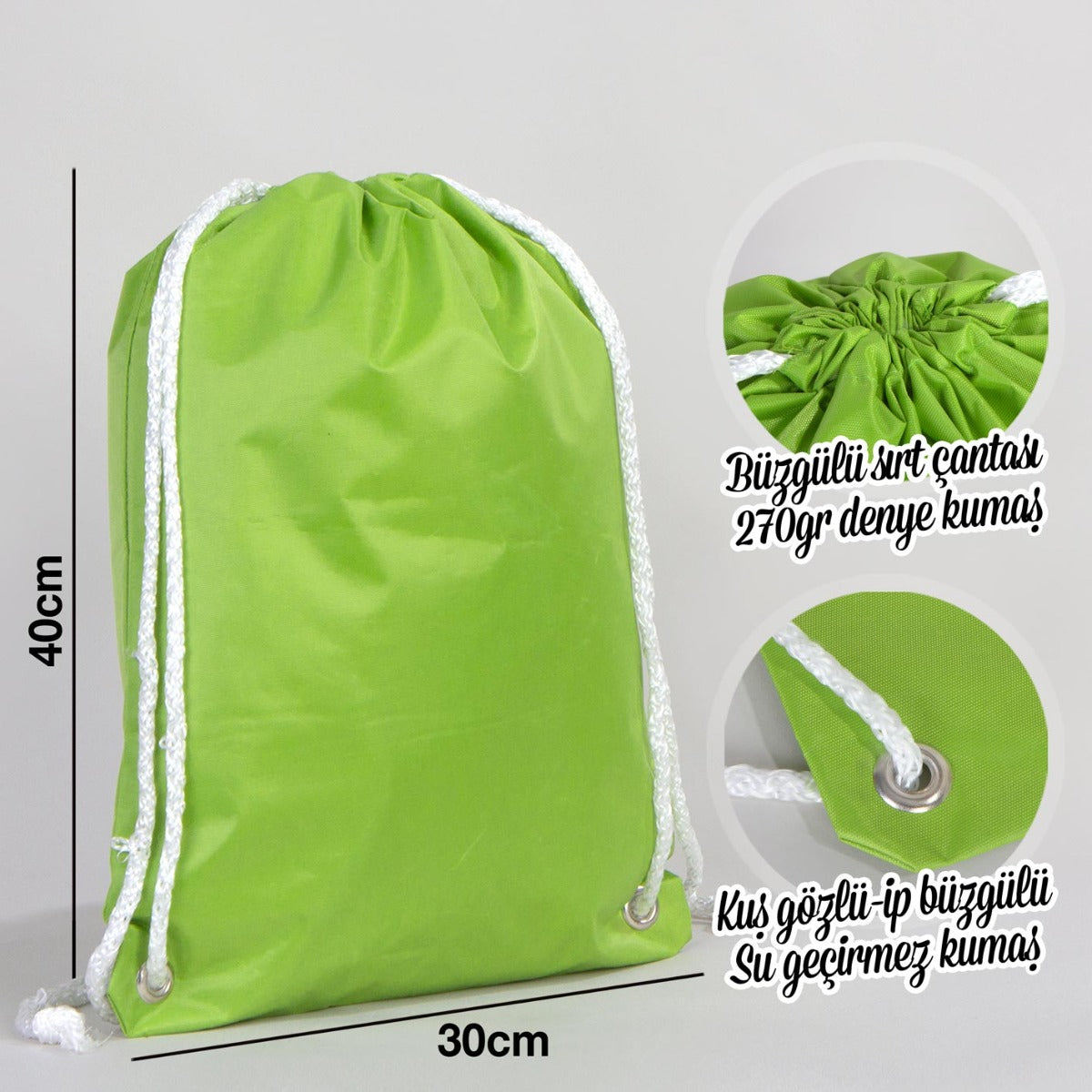 İmperteks 30x40 Kuş Gözlü Büzgülü Sırt Çantası - Yeşil - istecanta.com