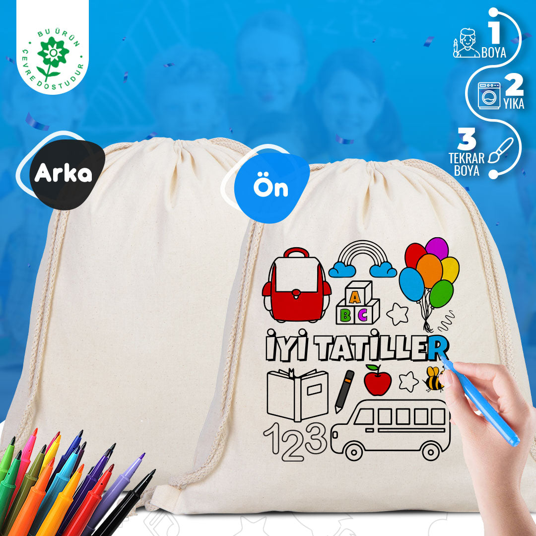 Karne Günü Boyanabilir Büzgülü Bez Çanta - 35x40 cm (Özelleştirilebilir) - istecanta.com