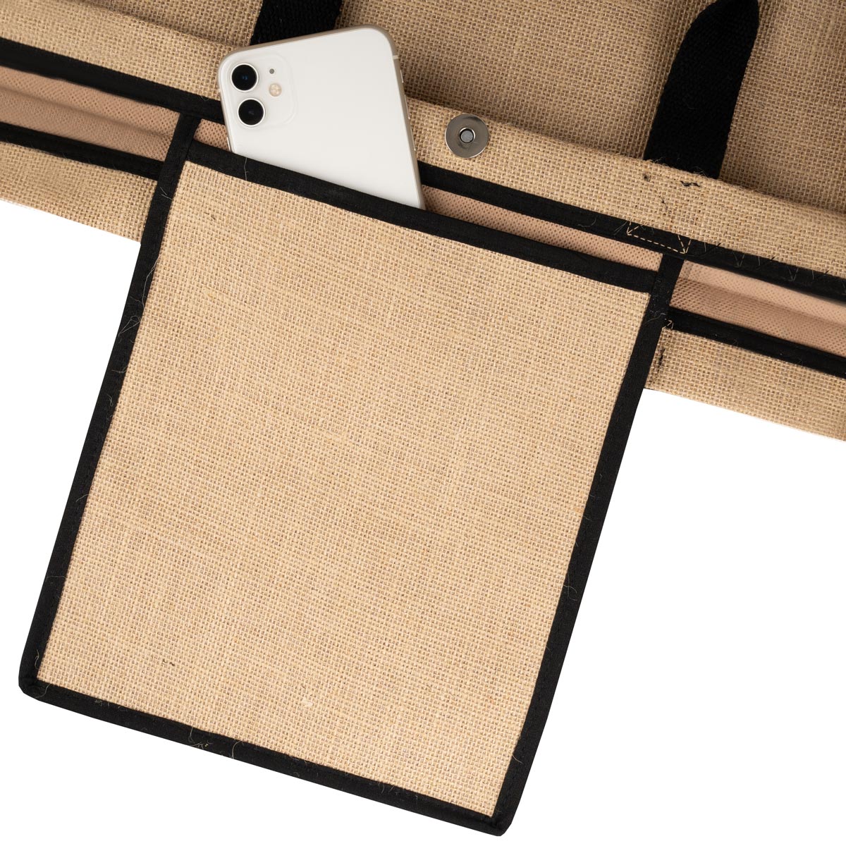 Logo baskılı tam körüklü jüt omuz çantası, dayanıklı