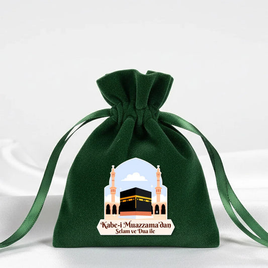 10x13 cm Kabe-i Muazzama’dan Selam ve Dua ile | Hac ve Umre Hediyelik Kadife ... - detay görünüm