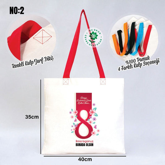 Kadınlar Günü Gabardin Çanta 40x35cm - Renkli Kulp - istecanta.com