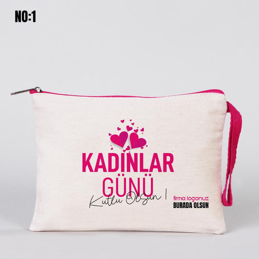 Kadınlar Günü Renkli Fermuarlı Clutch 21x15 cm - istecanta.com