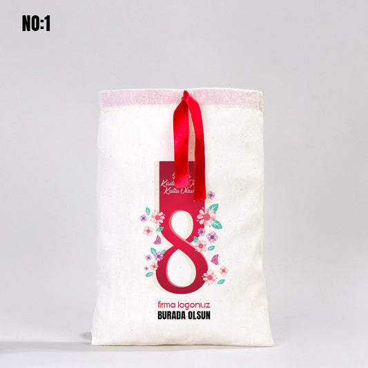 Kadınlar Günü Özel Bez Kese Kurdeleli - 20x30 cm - istecanta.com