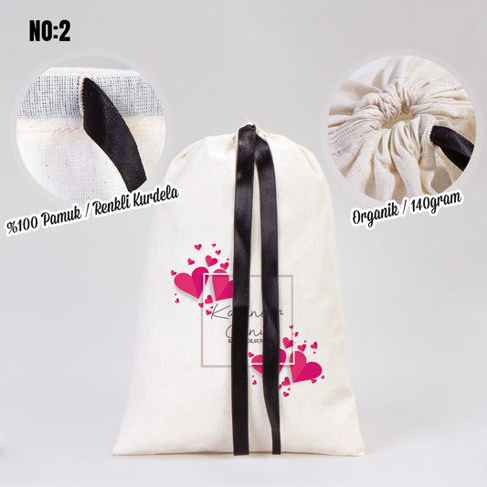 Kadınlar Günü Özel Bez Kese Kurdeleli - 20x30 cm - istecanta.com