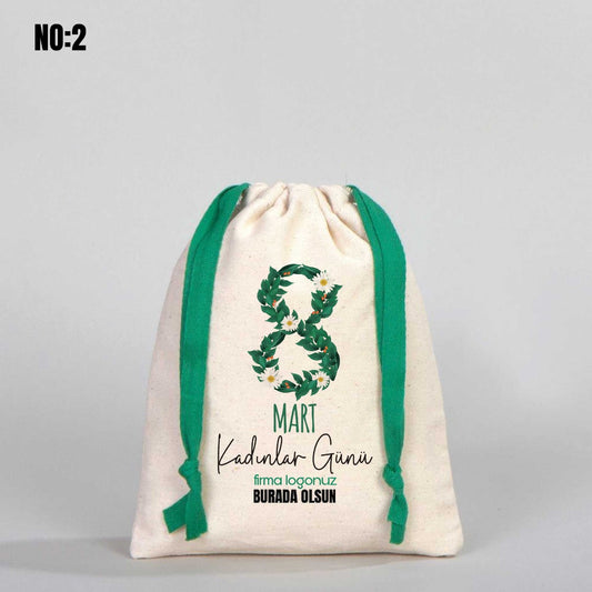 Kadınlar Günü Bez Kese 15x20 cm - Renkli İp - istecanta.com