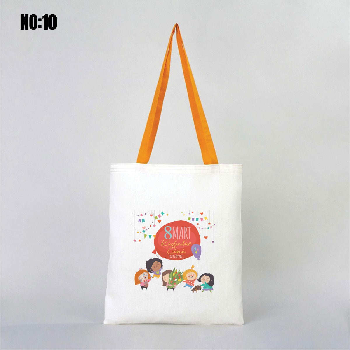 Kadınlar Günü Ham Bez Çanta 35x40 cm - Renkli Kulp - istecanta.com