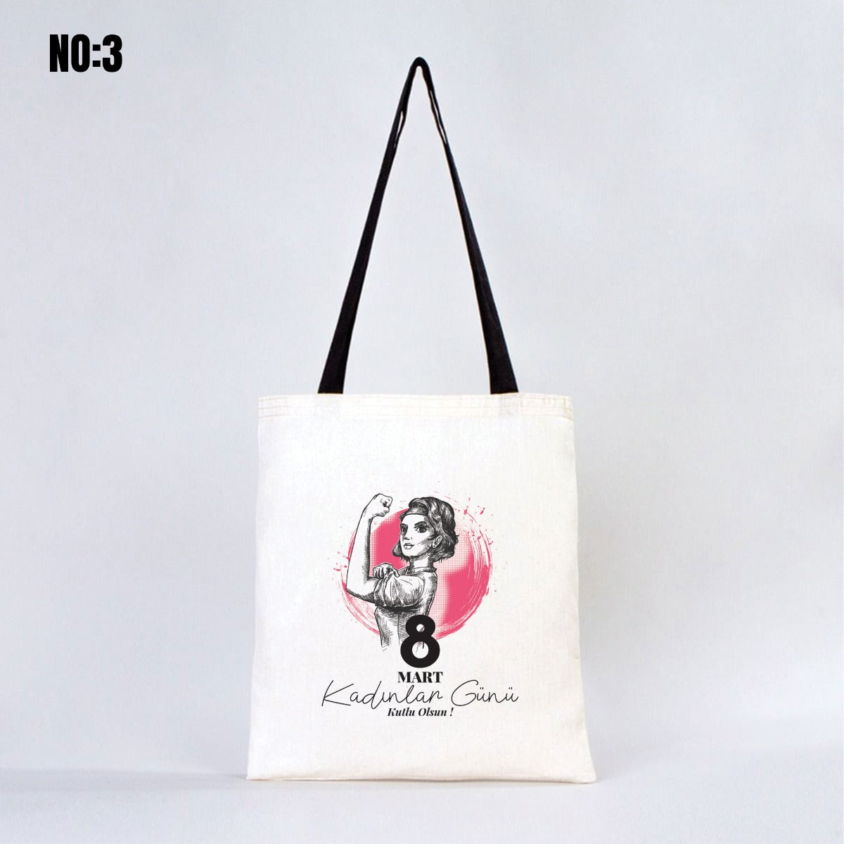 Kadınlar Günü Ham Bez Çanta 35x40 cm - Renkli Kulp - istecanta.com