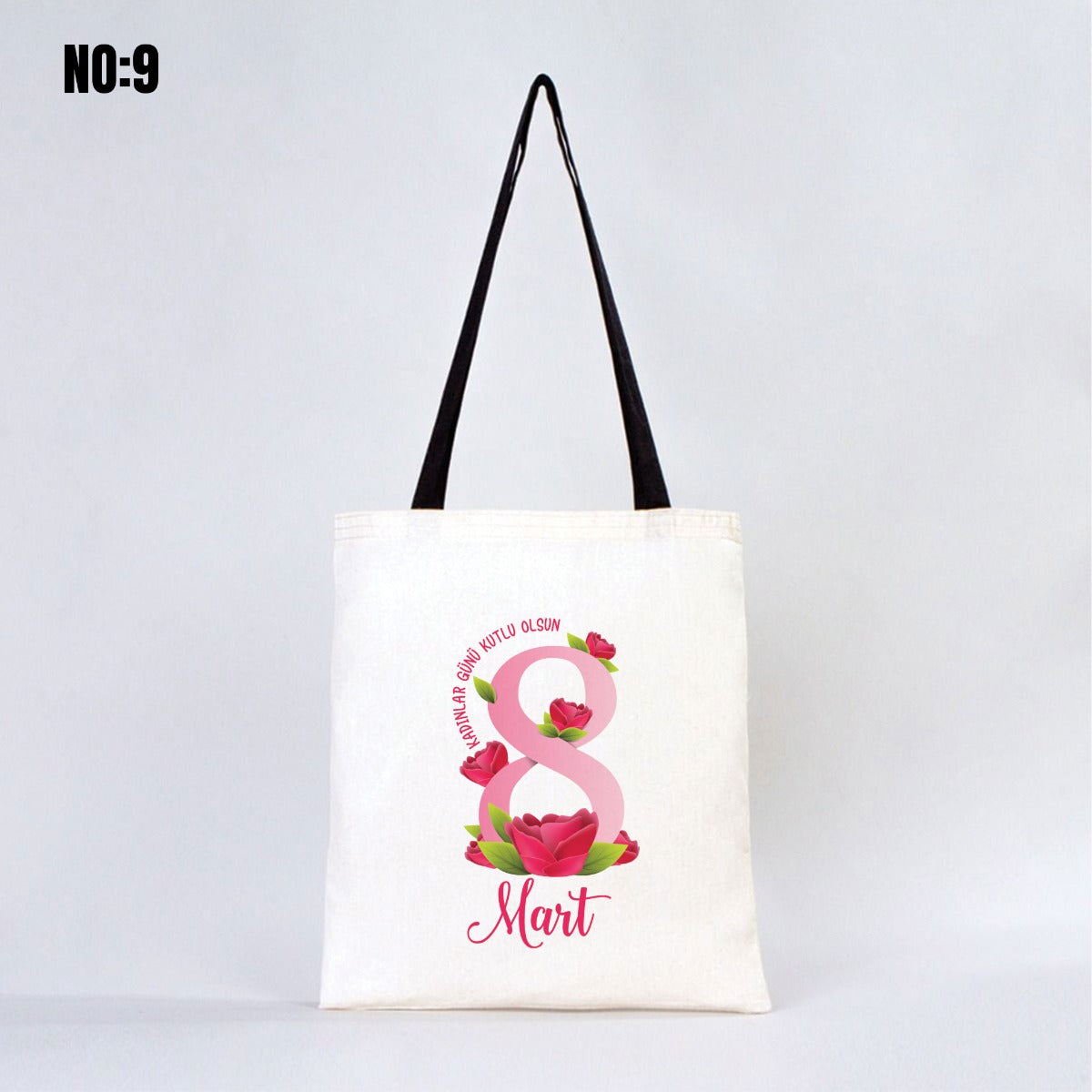 Kadınlar Günü Ham Bez Çanta 35x40 cm - Renkli Kulp - istecanta.com
