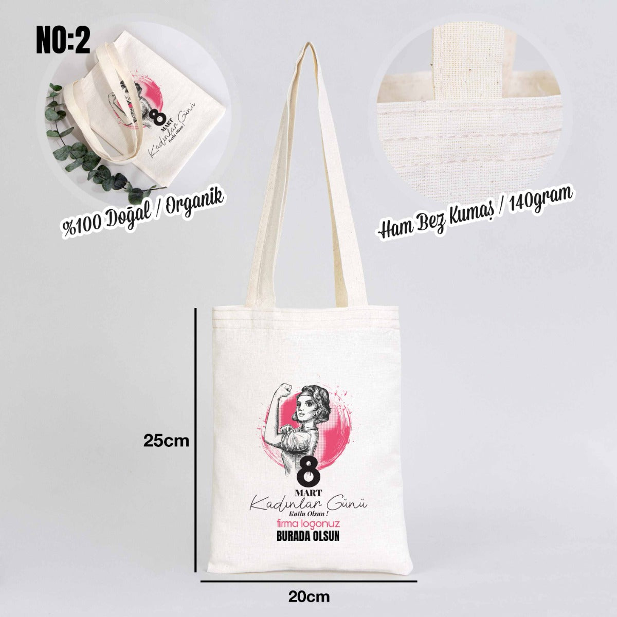 Kadınlar Günü Kitap Çantası - Ham Bez Çanta 20x25 cm - istecanta.com