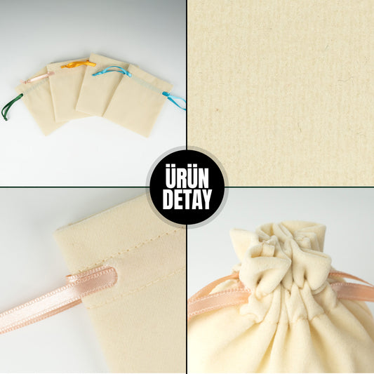 Kadife Gül Kese 10x13 cm - Pudra Renk İp