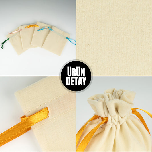 Kadife Gül Kese 10x13 cm - Turuncu Renk İp