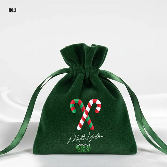 Yılbaşı Temalı Kadife Gül Kese 10x13 cm