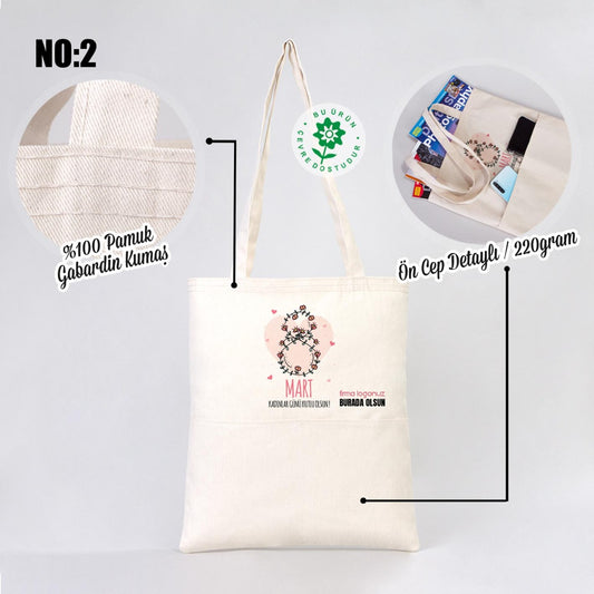 Kadınlar Günü Gabardin Bez Çanta - Cepli - istecanta.com
