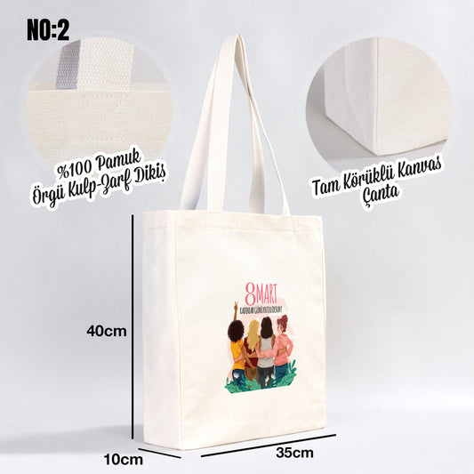8 Mart Kadınlar Günü Temalı Tam Körüklü Kanvas Çanta - 35x40x10 cm (Özelleştirilebilir) - istecanta.com