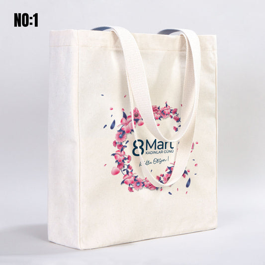 8 Mart Kadınlar Günü Temalı Tam Körüklü Kanvas Çanta - 35x40x10 cm (Özelleştirilebilir) - istecanta.com