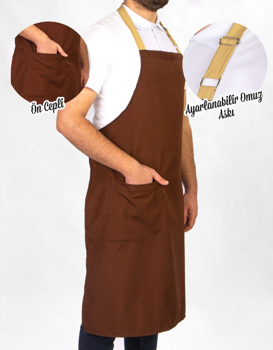 Mutfak Önlüğü Kahverengi - Bej Ayarlanabilir Boyun Askısı - istecanta.com