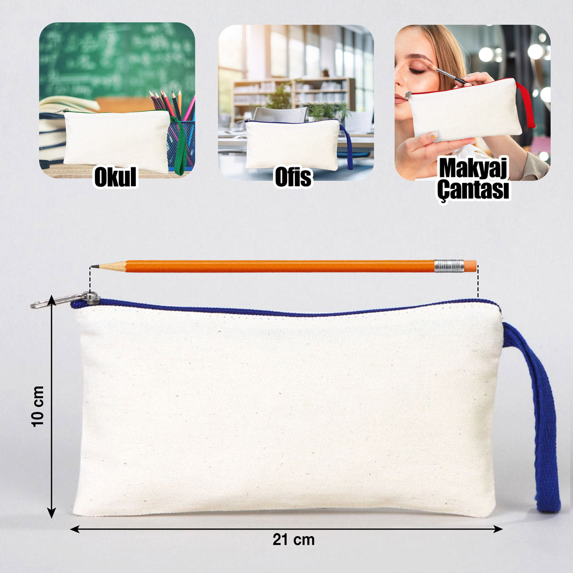 Bez Kalemlik Renkli Fermuar Saks Mavi-Özelleştirilebilir - istecanta.com