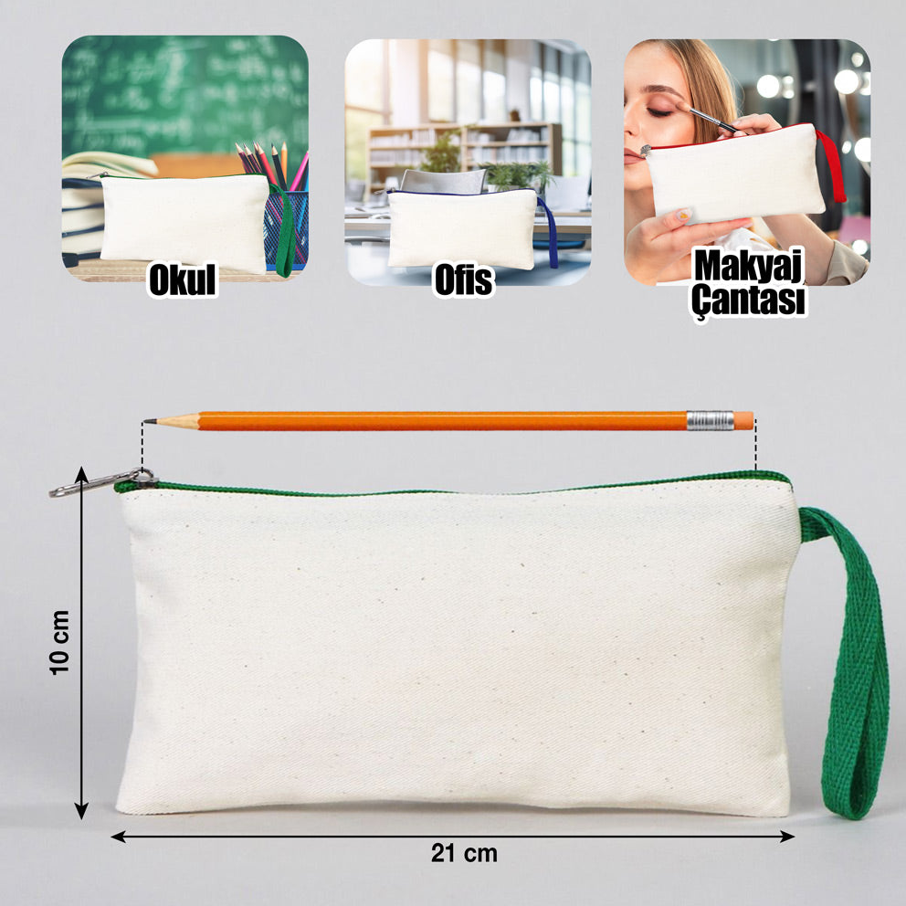 Bez Kalemlik Renkli Fermuar Yeşil - Özelleştirilebilir - istecanta.com