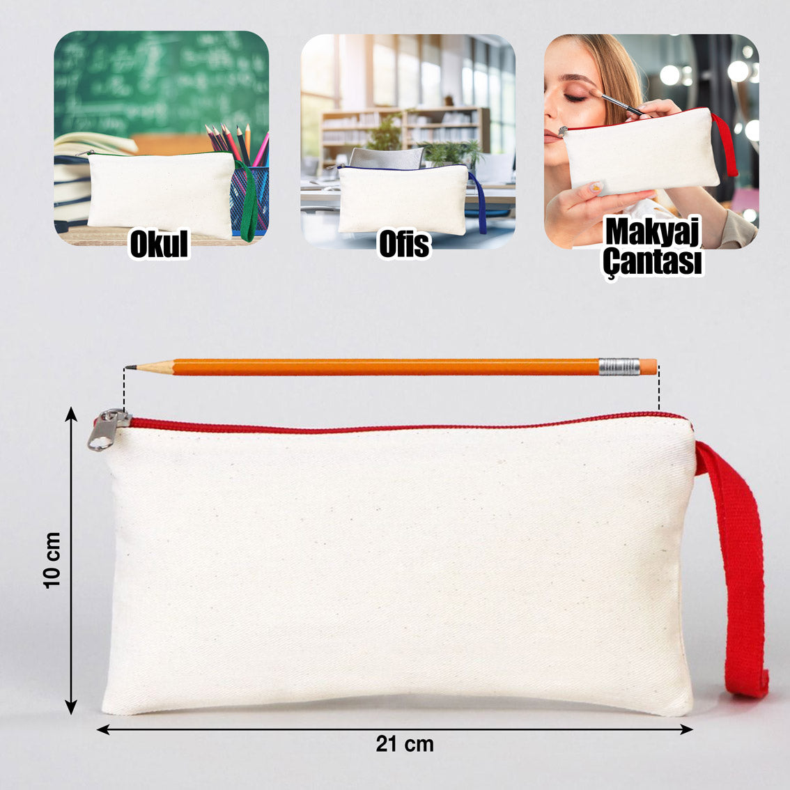 Bez Kalemlik Renkli Fermuar Kırmızı-Özelleştirilebilir - istecanta.com