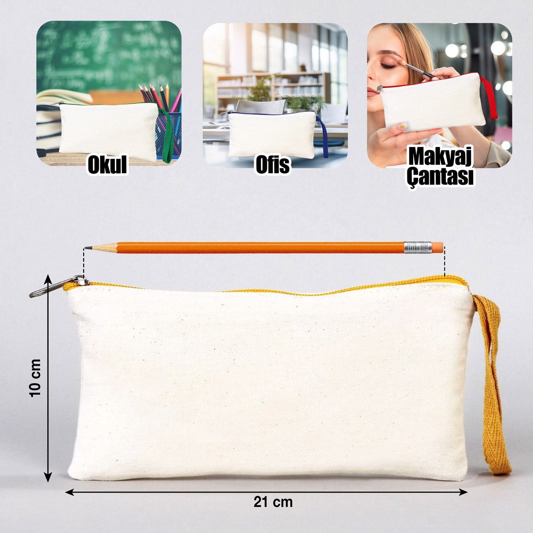 Bez Kalemlik Renkli Fermuar Sarı - Özelleştirilebilir - istecanta.com