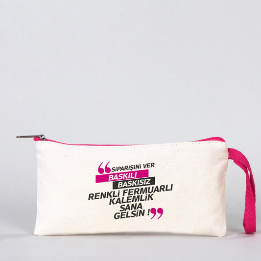 Bez Kalemlik Renkli Fermuar Fuşya - Özelleştirilebilir - istecanta.com