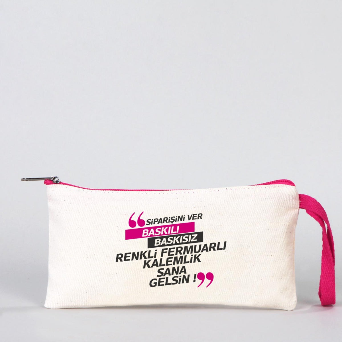 Karne Günü Baskılı Bez Kalemlik – Fuşya Fermuarlı