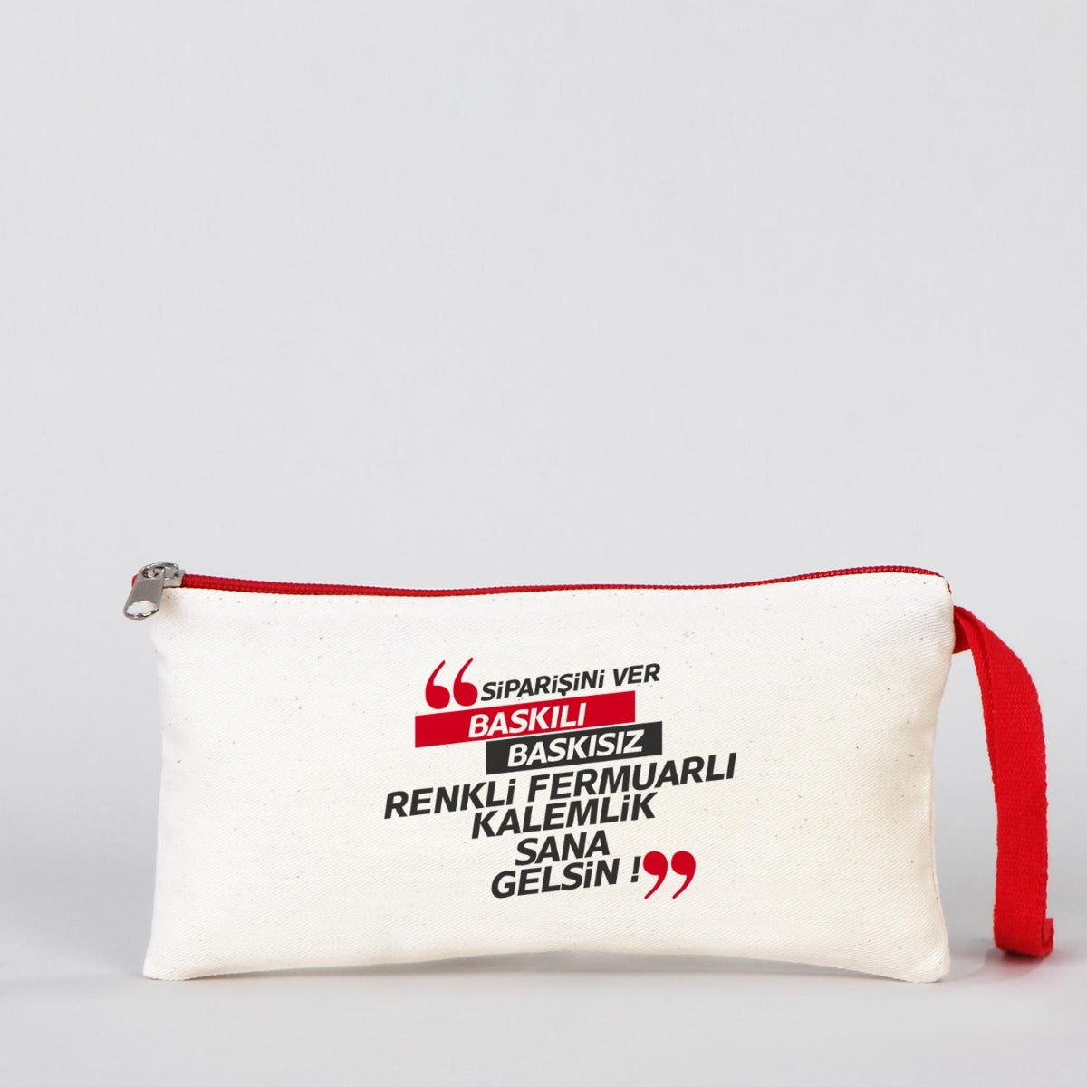 Bez Kalemlik Renkli Fermuar Kırmızı-Özelleştirilebilir - istecanta.com