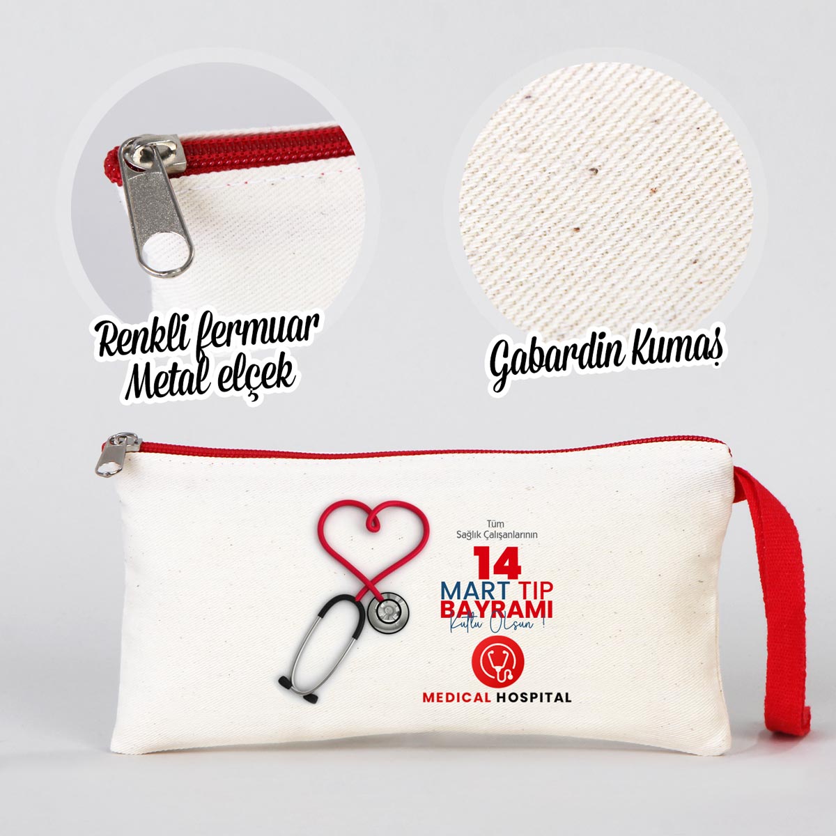 Bez Kalemlik Renkli Fermuar Kırmızı-Özelleştirilebilir - istecanta.com