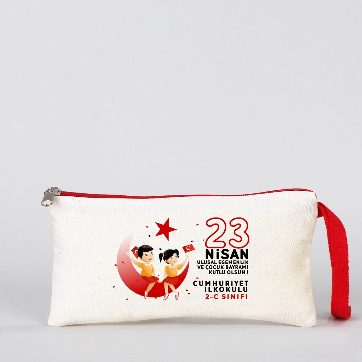 Bez Kalemlik Renkli Fermuar Kırmızı-Özelleştirilebilir - istecanta.com