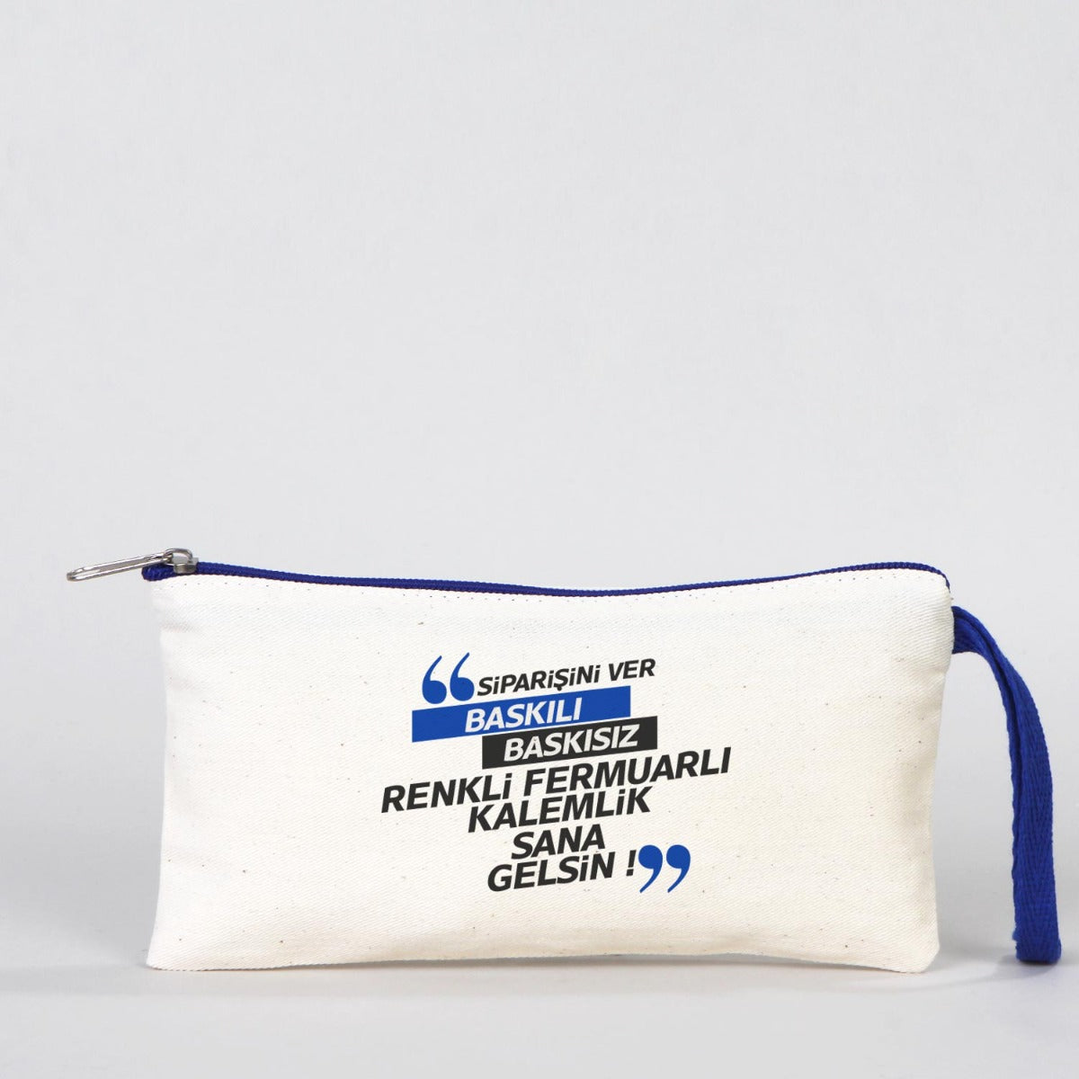 Bez Kalemlik Renkli Fermuar Saks Mavi-Özelleştirilebilir - istecanta.com