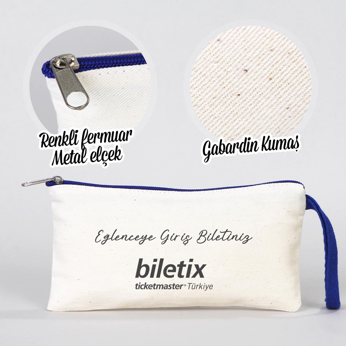 Bez Kalemlik Renkli Fermuar Saks Mavi-Özelleştirilebilir - istecanta.com