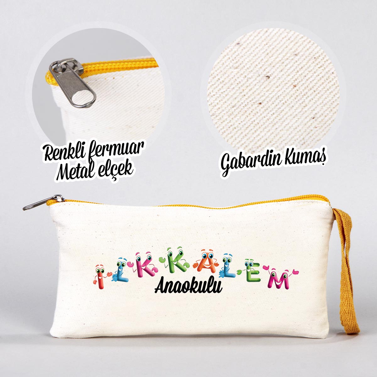 Bez Kalemlik Renkli Fermuar Sarı - Özelleştirilebilir - istecanta.com