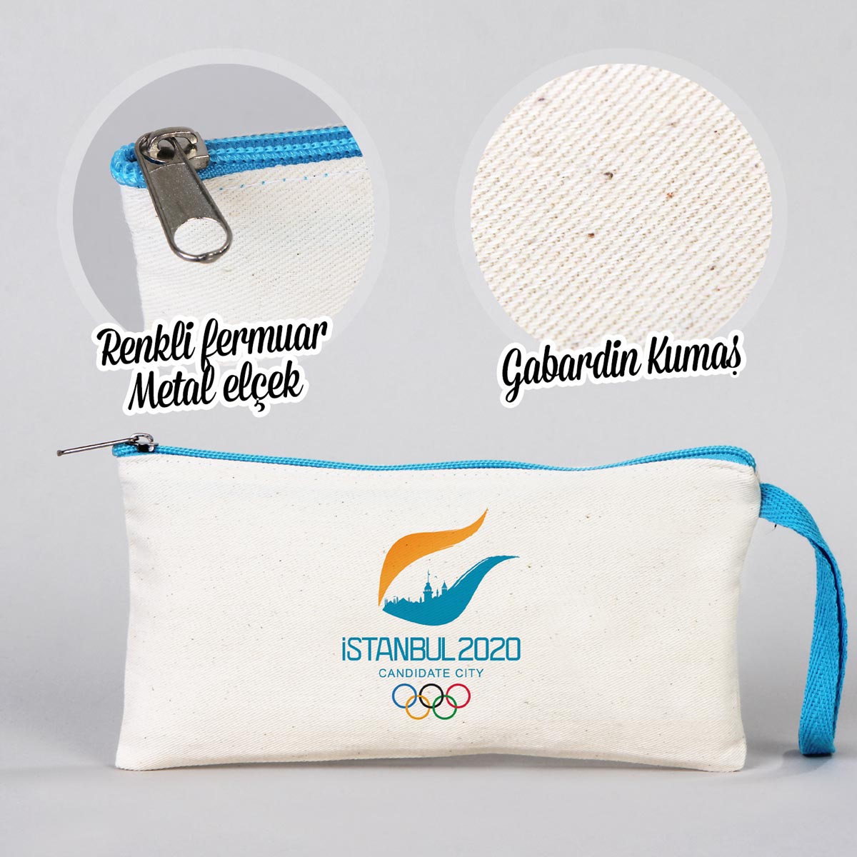 Bez Kalemlik Renkli Fermuar Turkuaz - Özelleştirilebilir - istecanta.com