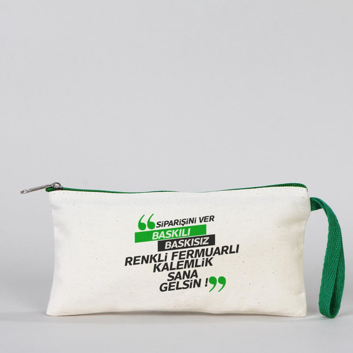 Bez Kalemlik Renkli Fermuar Yeşil - Özelleştirilebilir - istecanta.com