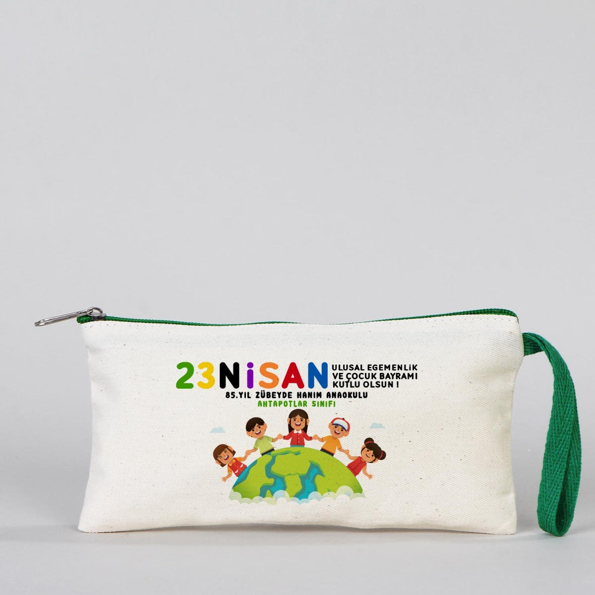 Bez Kalemlik Renkli Fermuar Yeşil - Özelleştirilebilir - istecanta.com