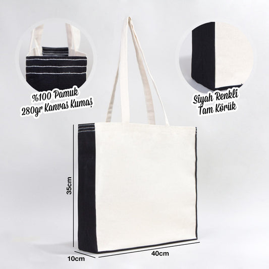 Classic Kanvas Çanta - Siyah Tam Körüklü 40x35x10 cm - istecanta.com