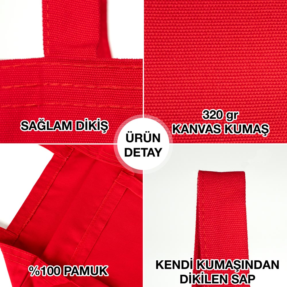 Kanvas Çanta Kırmızı 35 x 40 cm - istecanta.com
