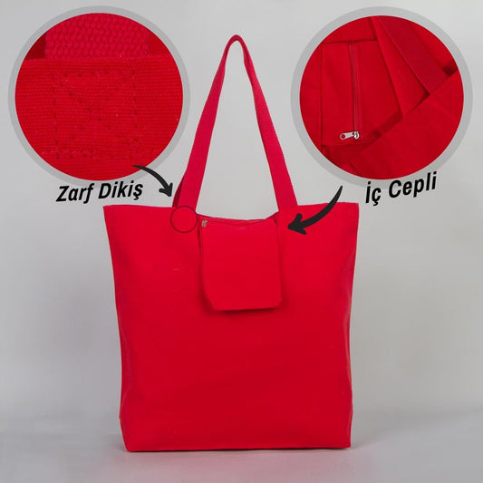 Kırmızı Kanvas Alışveriş Çantası 48x41x10 cm - istecanta.com