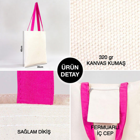 Kanvas Çanta Fuşya Kulp - İç Cepli - 35x40 cm - istecanta.com