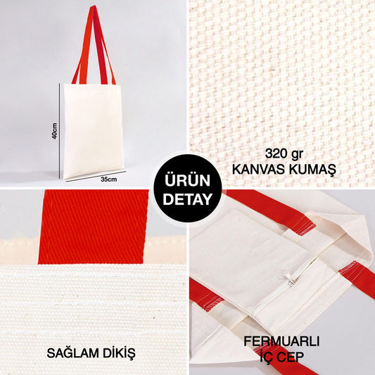 Kanvas Çanta Kırmızı Kulp - İç Cepli - 35x40 cm - istecanta.com
